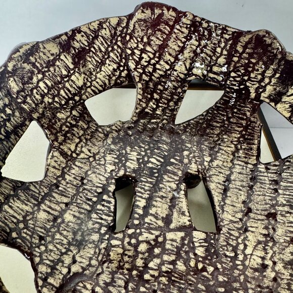 Art Studio Basket Weave Glazed Pottery Bowl 4 Footed Round Brown White READ - Picture 4 of 16